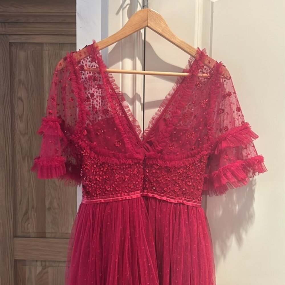 ❌❌SOLD❌❌NWT NEEDLE & THREAD Maybelle Embellished Tulle Fit-&-Flare Dress red 4 - Picture 10 of 13